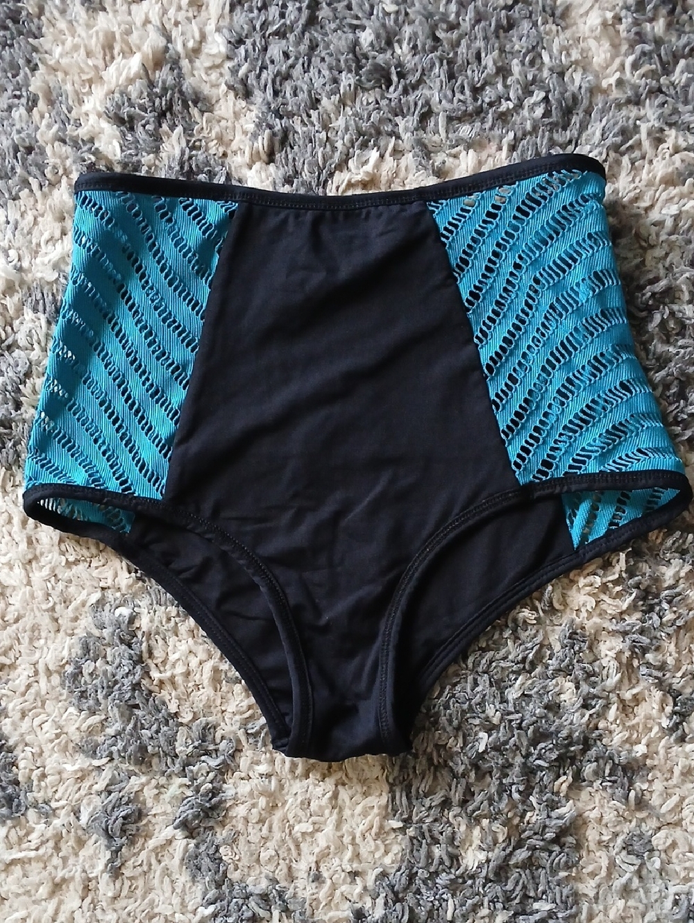 l*space Black & Teal High-Waist Swim Bottoms